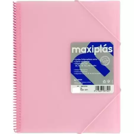 39834093 GRAFOPLÁS CARPETA CON FUNDAS MAXIPLÁS ESPIRAL A4 40 FUNDAS C/SOBRE PP RÍGIDO TRANSLÚCIDO ROSA SOFT