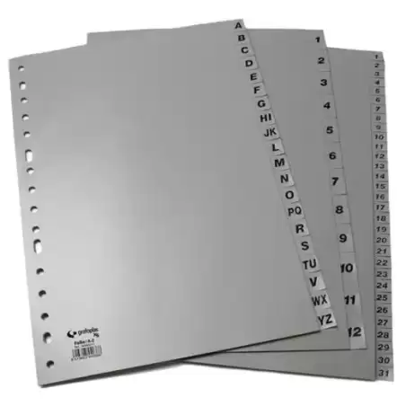 44411071 GRAFOPLAS SEPARADORES NUMERICOS A4 PP 1-31 POSICIONES 16 TALADROS OPACO GRIS