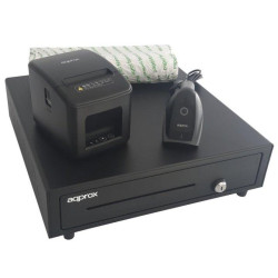 APPPOSPACK4180USB-2D AQPROX KIT TPV CAJON PORTAMONEDAS NEGRO + LECTOR/SCANNER + IMPRESORA TERMICA + PACK ROLLOS PAPEL