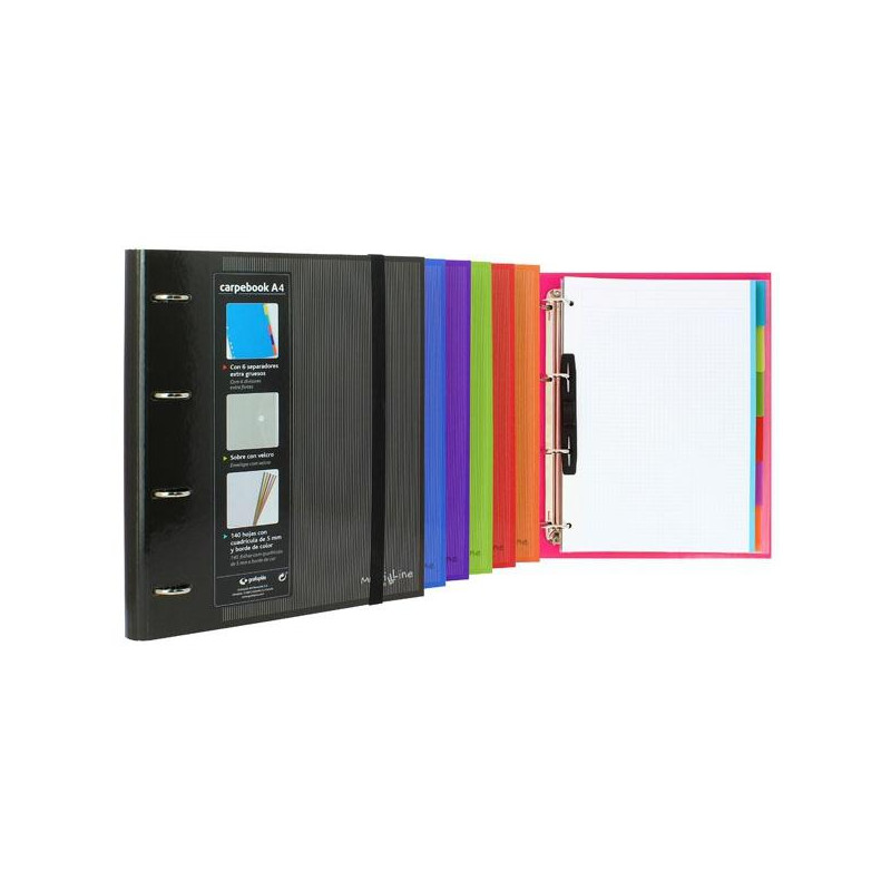 88102054 GRAFOPLÁS CARPEBOOK FORRADO 4 SEPARADORES A4 MULTILINE CON RECAMBIO FUCSIA