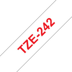 TZE242 BROTHER Cinta laminada Texto rojo sobre fondo blanco. Ancho: 18 mm. Longitud: 8 m