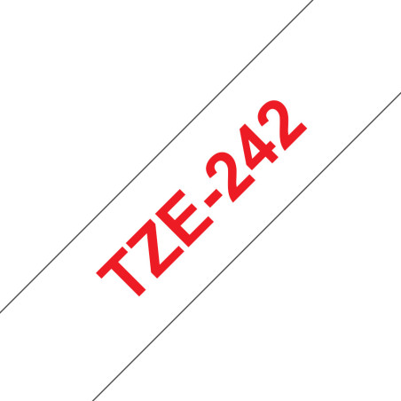 TZE242 BROTHER Cinta laminada Texto rojo sobre fondo blanco. Ancho: 18 mm. Longitud: 8 m