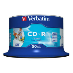 43438 VERBATIM CD-R 700Mb 52x Imprimible Inkjet Super Azo(Tarrina 50 unidades)