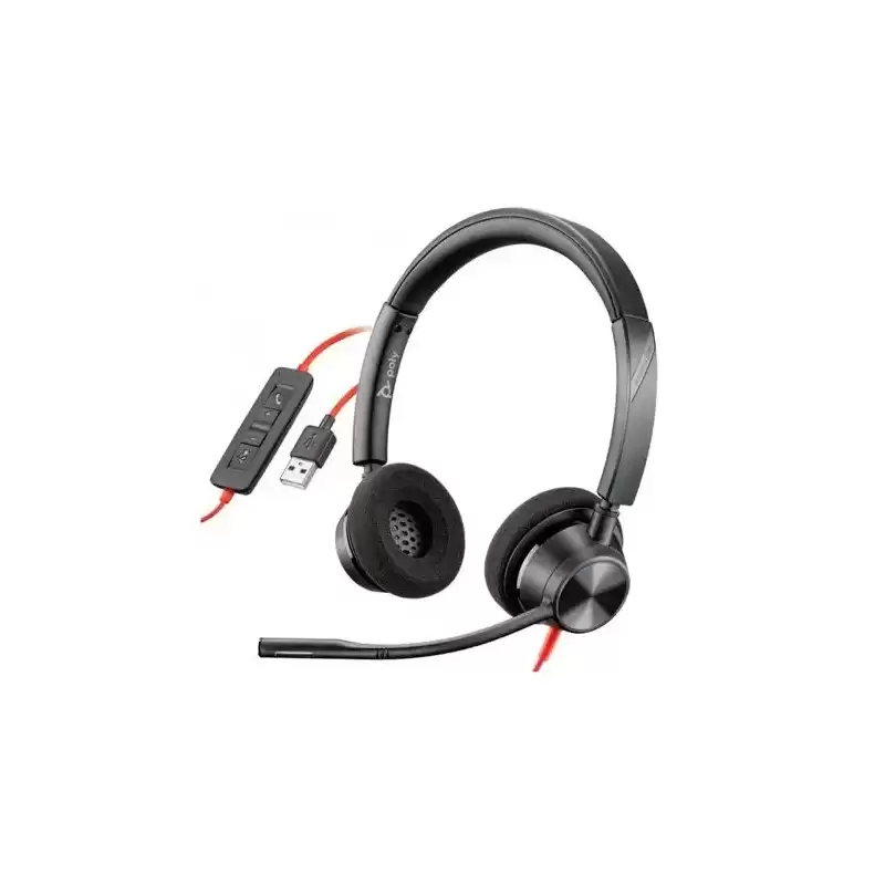 8X220AA/8X219AA HP POLY AURICULARES BLACKWIRE C3320 DIADEMA ESTÉREO C/ MICRÓFONO CONTROL DE VOLUMEN CABLE USB NEGRO