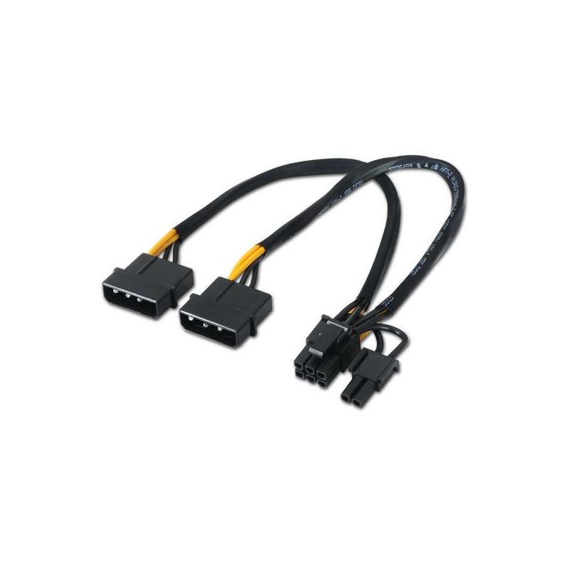 A131-0165 AISENS CABLE TARJETA GRÁFICA 2XMOLEX 4PIN/M - PCI-E (MOLEX 6+2PIN)/M NEGRO 20CM