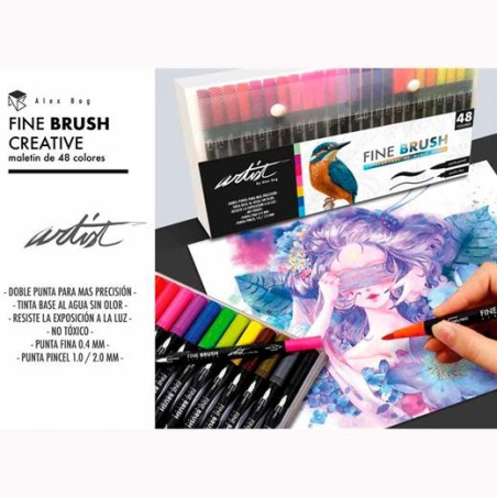 AB-0548 ALEX BOG ROTULADORES FINE BRUSH CREATIVE GAMA ARTIST DOBLE PUNTA FINA/PINCEL C/SURTIDOS ESTUCHE 48 UD