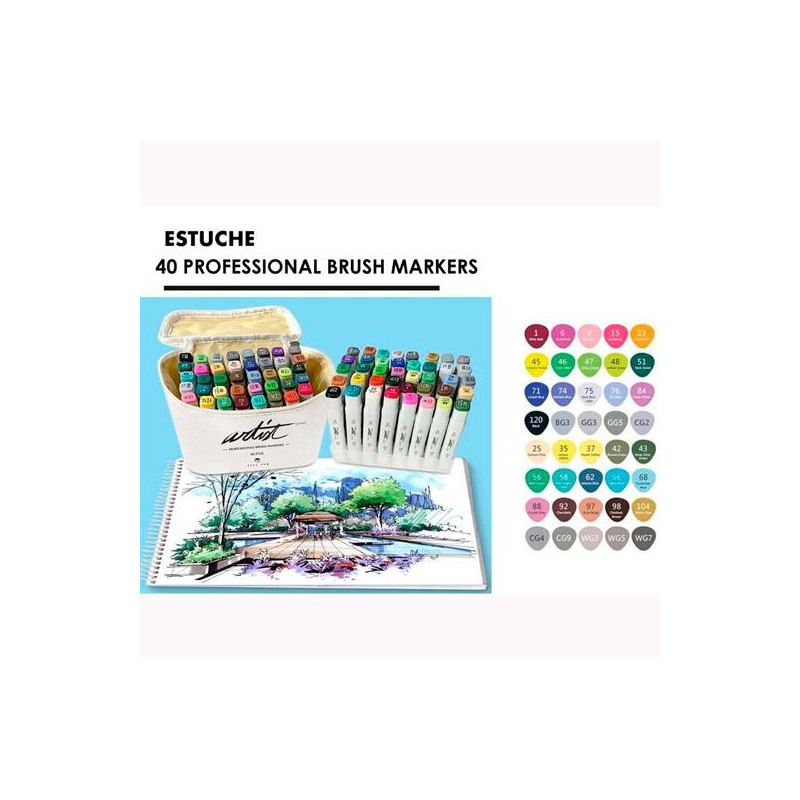 AB-1240 ALEX BOG ROTULADORES CANVAS LUXE PROFESSIONAL BRUSH MARKET DOBLE PUNTA BISELADA/PINCEL C/SURTIDOS ESTUCHE 40 UD