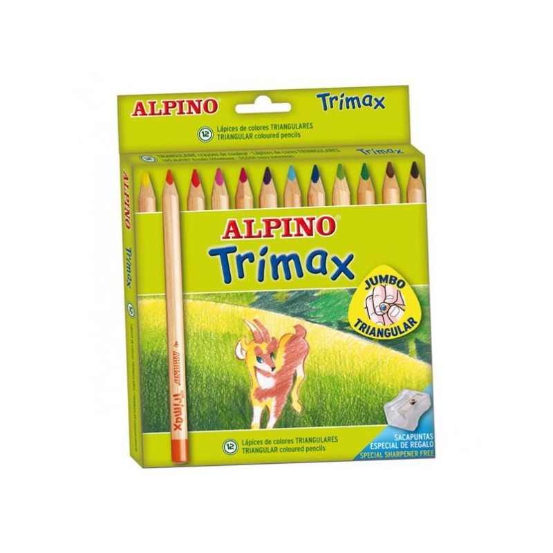 AL000113 ALPINO LÁPICES DE COLORES TRIMAX 177MM + SACAPUNTAS C/SURTIDOS ESTUCHE 12 UD