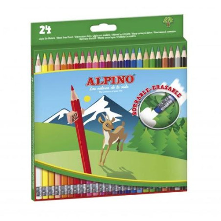 AL013658 ALPINO LÁPICES DE COLORES BORRABLES 177MM C/SURTIDOS ESTUCHE 24 UD