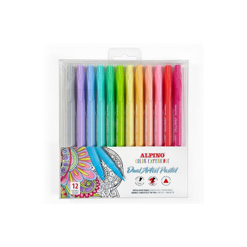 AR000188 ALPINO ROTULADORES DUAL ARTIST PASTEL COLOR EXPERIENCE DOBLE PUNTA FINA/PINCEL C/SURTIDOS ESTUCHE 12 UD