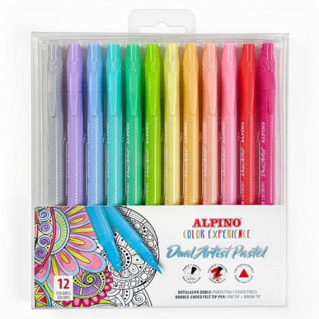 AR000188 ALPINO ROTULADORES DUAL ARTIST PASTEL COLOR EXPERIENCE DOBLE PUNTA FINA/PINCEL C/SURTIDOS ESTUCHE 12 UD