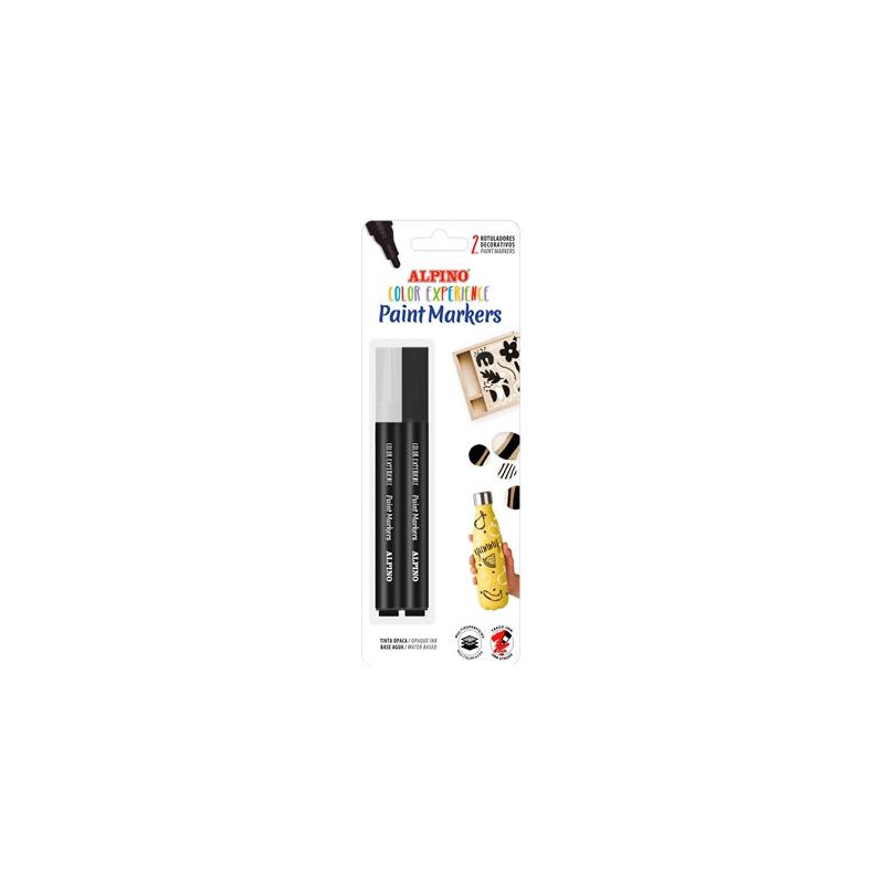 AR000251 ALPINO ROTULADORES CREA PAINT MARKER MULTISUPERFICIES BLANCO Y NEGRO BLÍSTER 2 UD