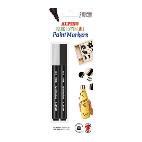 AR000251 ALPINO ROTULADORES CREA PAINT MARKER MULTISUPERFICIES BLANCO Y NEGRO BLÍSTER 2 UD