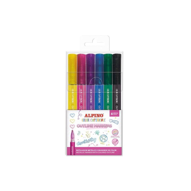 AR001044 ALPINO ROTULADORES OUTLINE COLOR EXPERIENCE METÁLICOS BORDE DE COLOR SURTIDOS ESTUCHE 6 UD