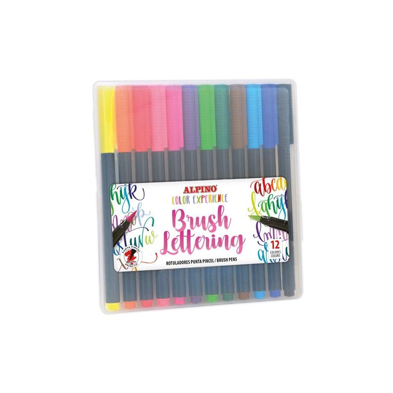 AR001054 ALPINO ROTULADORES BRUSH LETTERING EXPERIENCE PUNTA PINCEL COLORES SURTIDOS ESTUCHE 12 UD