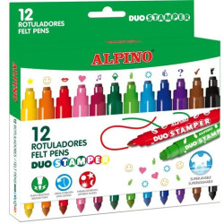 AR001059 ALPINO ROTULADORES DUO STAMPER C/PUNTAS QUE ESTAMPAN DIBUJOS COLORES SURTIDOS ESTUCHE 12 UD