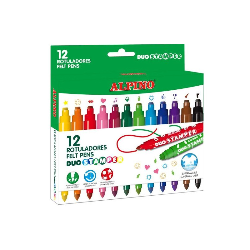 AR001059 ALPINO ROTULADORES DUO STAMPER C/PUNTAS QUE ESTAMPAN DIBUJOS COLORES SURTIDOS ESTUCHE 12 UD