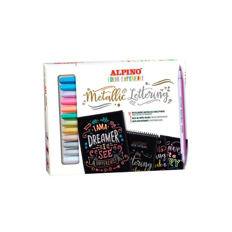 AR010701 ALPINO ROTULADORES METALLIC LETTERING COLOR EXPERIENCE DOBLE PUNTA C/SURTIDOS ESTUCHE 12 UD + BLOC