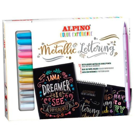 AR010701 ALPINO ROTULADORES METALLIC LETTERING COLOR EXPERIENCE DOBLE PUNTA C/SURTIDOS ESTUCHE 12 UD + BLOC