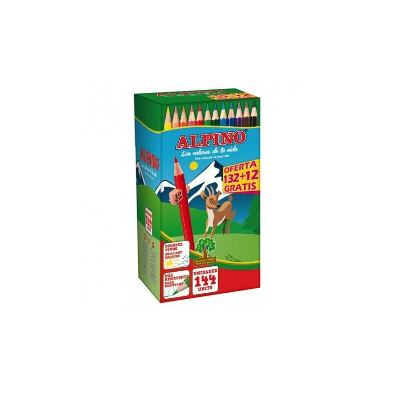 C0131144 ALPINO LÁPICES DE COLORES FESTIVAL 175MM C/SURTIDOS CAJA 132+12 UD GRATIS