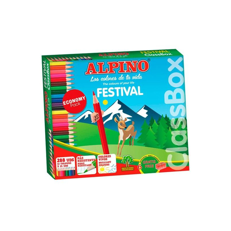 C0131992 ALPINO LÁPICES DE COLORES FESTIVAL CLASSBOX C/SURTIDOS PACK ECONOMY CAJA 288 UD