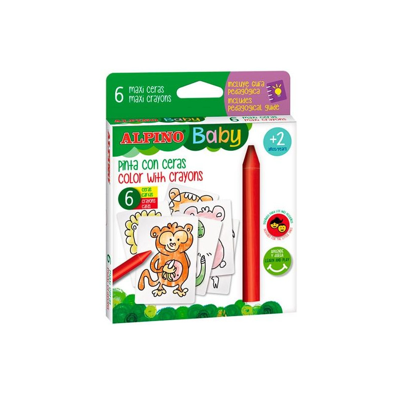 DA002006 ALPINO CERAS BABY "LA JUNGLA" PARA BEBÉS CON CARTAS PARA COLOREAR ESTUCHE DE 6 C/SURTIDOS