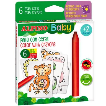 DA002006 ALPINO CERAS BABY "LA JUNGLA" PARA BEBÉS CON CARTAS PARA COLOREAR ESTUCHE DE 6 C/SURTIDOS