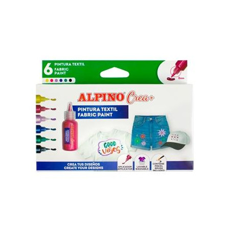 DE000036 ALPINO SET DE PINTURA CREA TEXTIL 20ML ESTUCHE DE 5 + PINCEL C/SURTIDOS