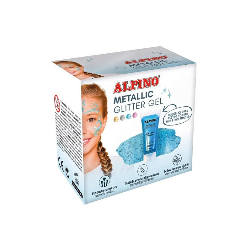 DL000613 ALPINO GEL CON PURPURINA METALLIC GLITTER CAJA 6U AZUL