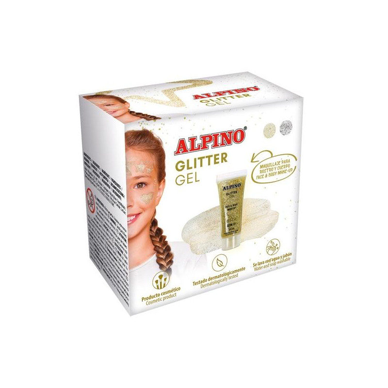 DL000616 ALPINO GEL TRANSPARENTE CON PURPURINA GLITTER CAJA 6U ORO