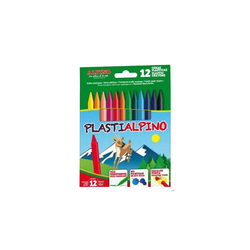 PA000012 ALPINO CERAS PLÁSTICAS PLASTIALPINO 115MM NO MANCHAN ESTUCHE DE 12 C/SURTIDOS