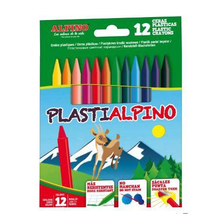 PA000012 ALPINO CERAS PLÁSTICAS PLASTIALPINO 115MM NO MANCHAN ESTUCHE DE 12 C/SURTIDOS