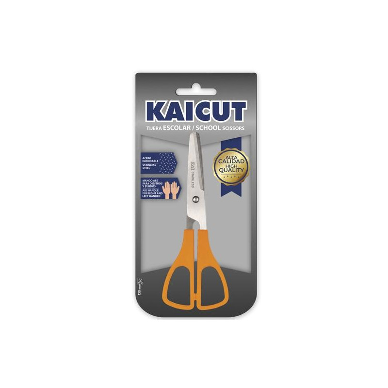 PT0017 KAICUT TIJERAS ESCOLARES 130MM ACERO INOXIDABLE BLÍSTER C/SURTIDOS