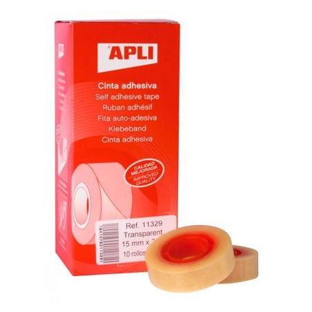 11329 APLI CINTA ADHESIVA TRANSPARENTE ROLLO 15MM X 33M CAJA 10 UD