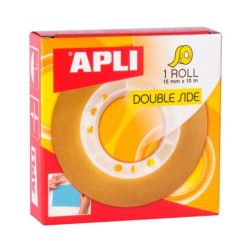 11505 APLI CINTA ADHESIVA TRANSPARENTE DOBLE CARA ROLLO 15MM X 10M PACK 20U