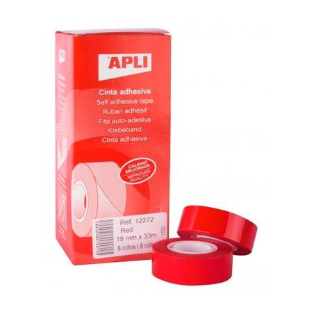 12272 APLI CINTA ADHESIVA SILENCIOSA ROLLO 19MM X 33M PP CAJA 8 UD ROJO