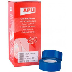 12273 APLI CINTA ADHESIVA SILENCIOSA ROLLO 19MM X 33M PP CAJA 8 UD AZUL