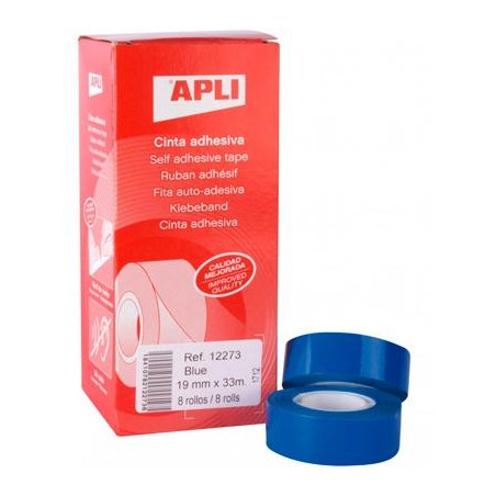 12273 APLI CINTA ADHESIVA SILENCIOSA ROLLO 19MM X 33M PP CAJA 8 UD AZUL