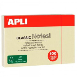 10971 APLI BLOC NOTAS ADHESIVAS CLASSIC REPOSICIONABLES 100H 75X50 AMARILLO PACK 12 UD