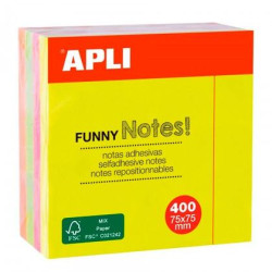 10974 APLI CUBO DE NOTAS ADHESIVAS FUNNY 75X75MM CUBO DE 400H COLORES FLUORESCENTES SURTIDOS