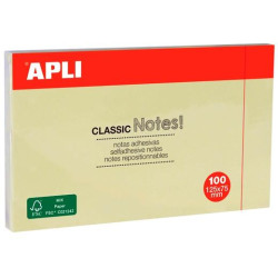 10976 APLI BLOC NOTAS ADHESIVAS CLASSIC REPOSICIONABLES 100H 125X75 AMARILLO PACK 12 UD