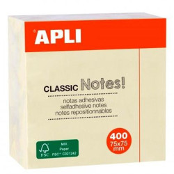 11597 APLI NOTAS ADHESIVAS CLASSIC 75X75MM CUBO DE 400H AMARILLO