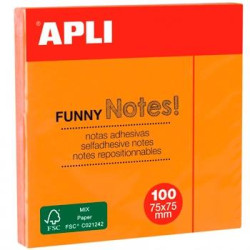 11900 APLI BLOC NOTAS ADHESIVAS FUNNY REPOSICIONABLES 100H 75X75 NARANJA FLUORESCENTE PACK 12 UD