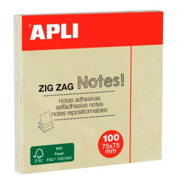 12078 APLI NOTAS ADHESIVAS ZIGZAG CLASSIC 75X75MM BLOC 100H AMARILLO