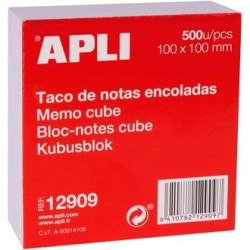 12909 APLI TACO DE NOTAS ENCOLADAS 500H 100X100MM BLANCO