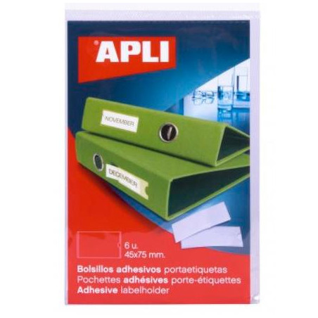 02613 APLI BOLSILLOS ADHESIVOS PORTAETIQUETAS 45X75MM BOLSA DE 6 TRANSPARENTE