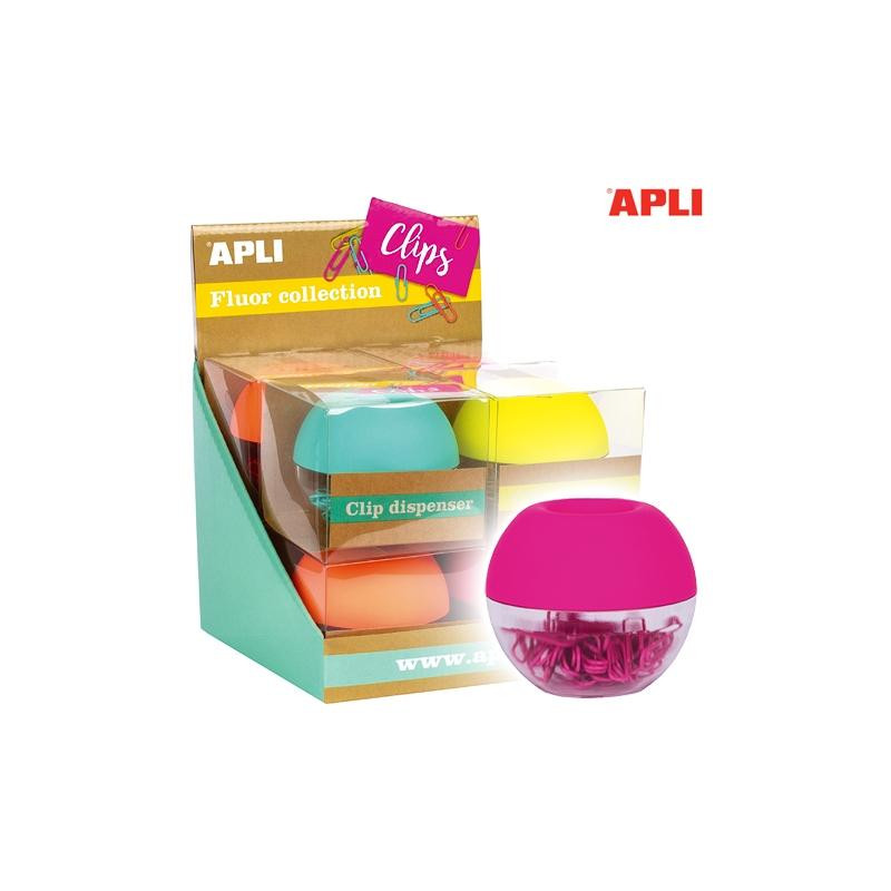 16905 APLI PORTACLIPS REDONDO CON 50 CLIPS COLORES SURTIDOS