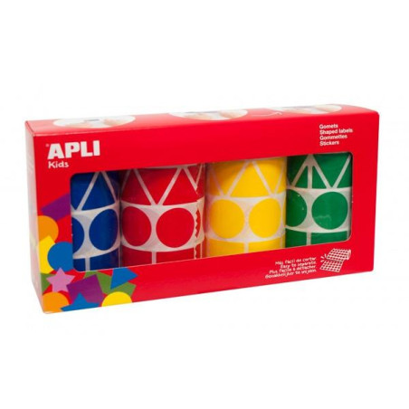 10753 APLI GOMETS GEOMÉTRICOS CAJA 4 ROLLOS FORMAS Y COLORES SURTIDOS -5428 UNIDADES-