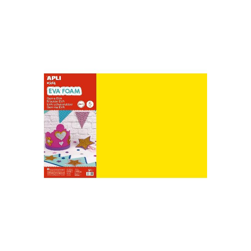 12760 APLI GOMA EVA 40X60CM GROSOR 2MM AMARILLO PACK 5 UD