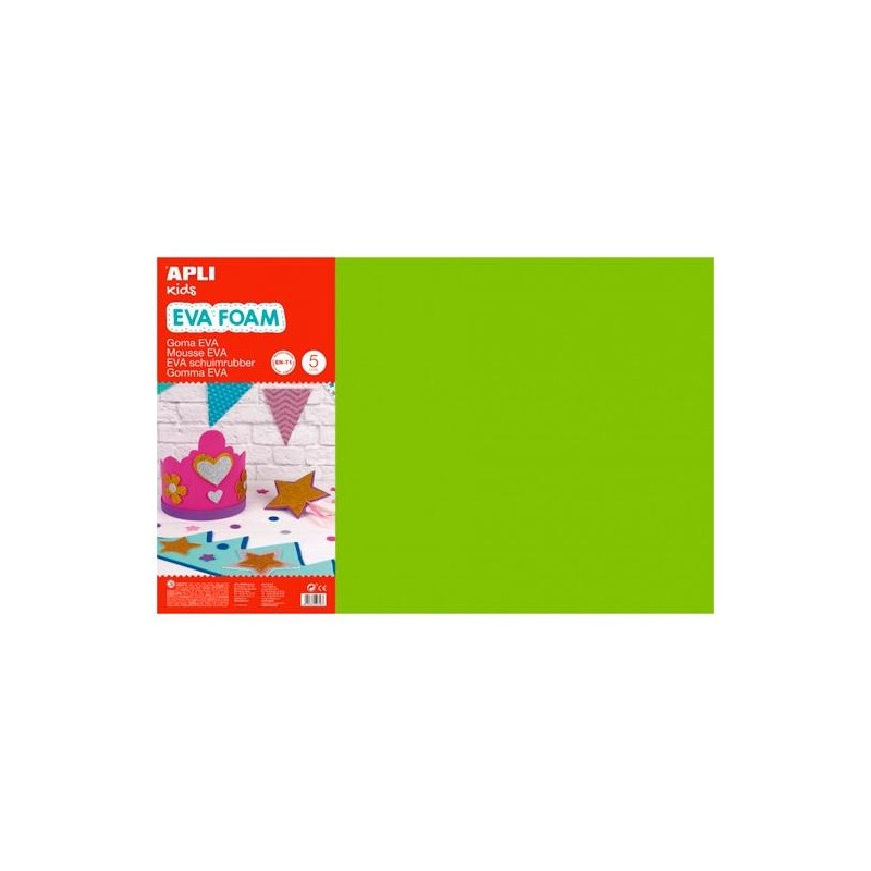 12762 APLI GOMA EVA 40X60CM GROSOR 2MM VERDE CLARO PACK 5 UD